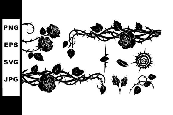 Black Rose Thorny Vine Vector Illustration