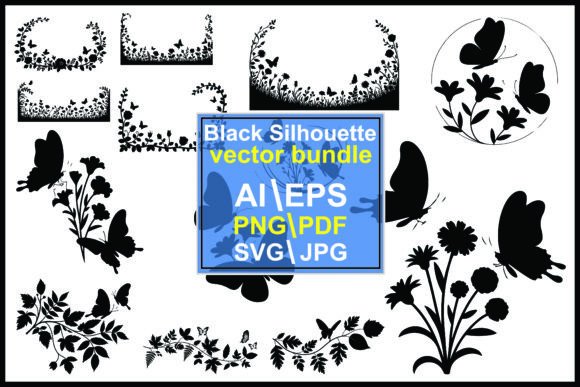 Butterfly and Flower Silhouettes