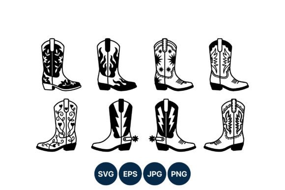 Cowboy Boots Black White Line Art Graphics