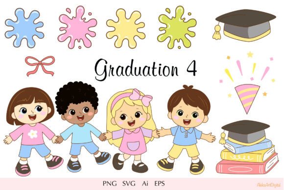 Cute Graduation Kids Clipart – Kawaii Graphics & Illustrations