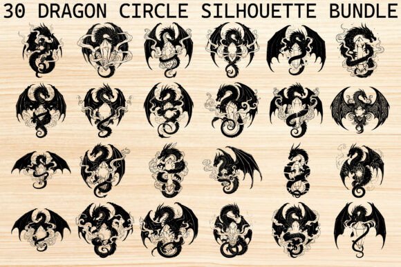 Dragon Circle Silhouette Bundle Graphics