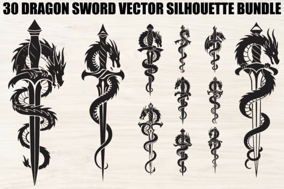 Dragon Sword Bundle Graphics for Crafting