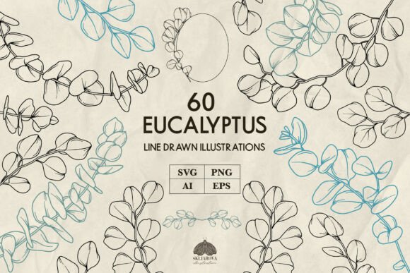 Eucalyptus Line Art Graphics for Creative Projects