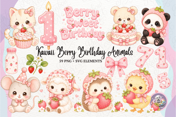 Kawaii Berry Birthday Graphics
