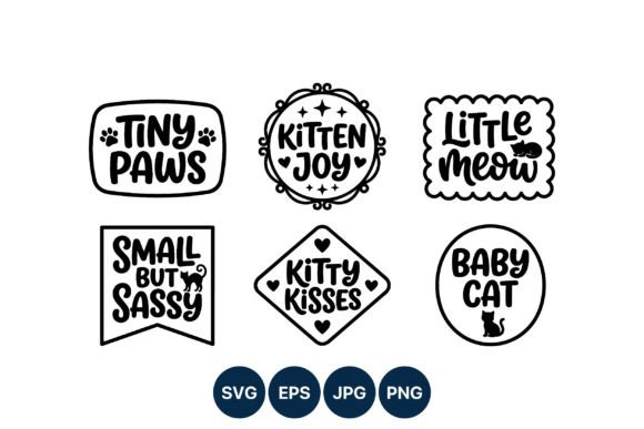 Kitten Phrases Black and White Vector