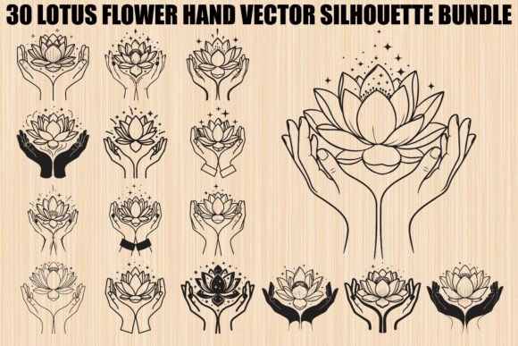 Lotus Flower Hand Bundle: Graphics & Illustrations