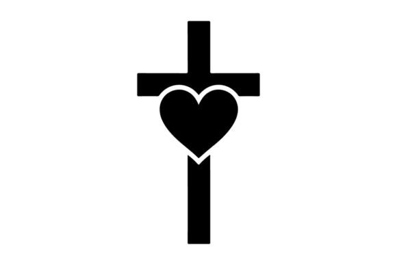 Minimalist Black Heart Cross Symbol on W Graphics