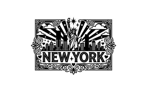 New York City Skyline Black White Graphics & Illustrations