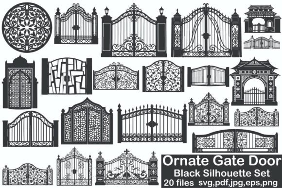 Ornate Gate Door Black Silhouette Set