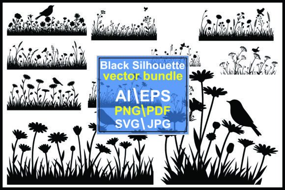 Silhouette Birds Flowers Vector Bundle: Graphics & Illustrations