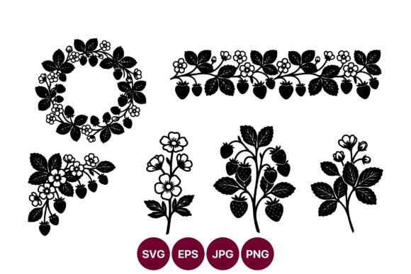 Strawberry Line Art Wreath & Border: Graphics for Local Branding